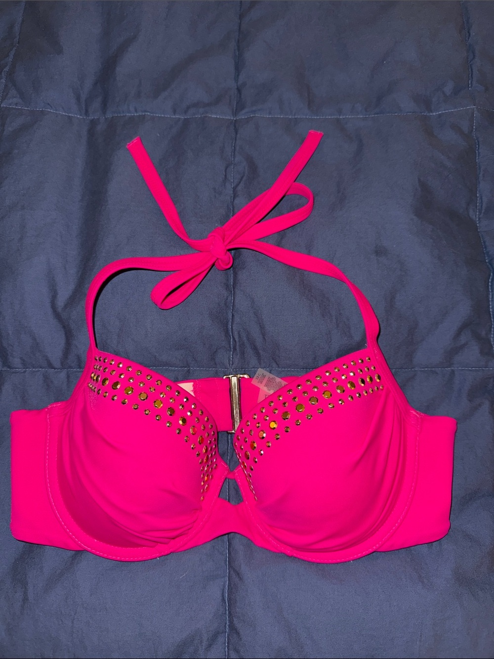 Victoria’s Secret Hot Pink Studded Halter Bikini Top